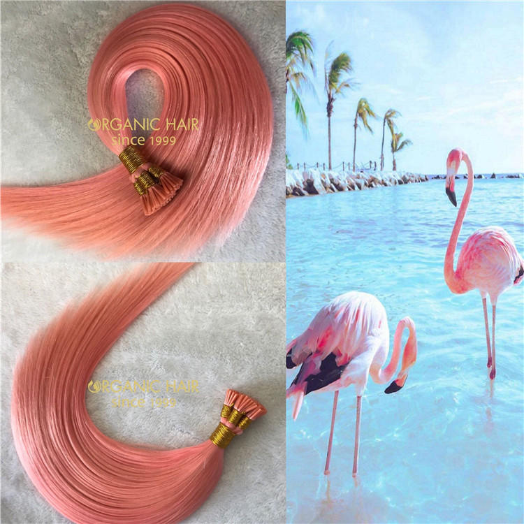 Customized human itip hair extensions Flamingo color X196